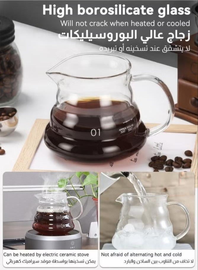 Arabest 8-Piece V60 Coffee Set Drip Coffee Maker with Goose Neck Kettle Digital Scale Double Walled Glass Mug Glass Server Manual Grinder Glass Dipper 100 pcs Paper Filter and Scope for Drip Coffee - Image 2